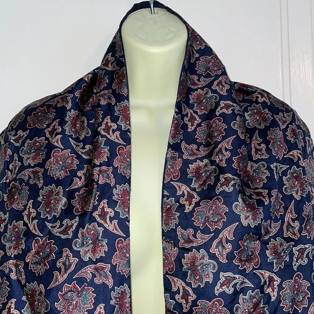 Vtg silk paisley & navy blue wool‎ reversible winter scarf